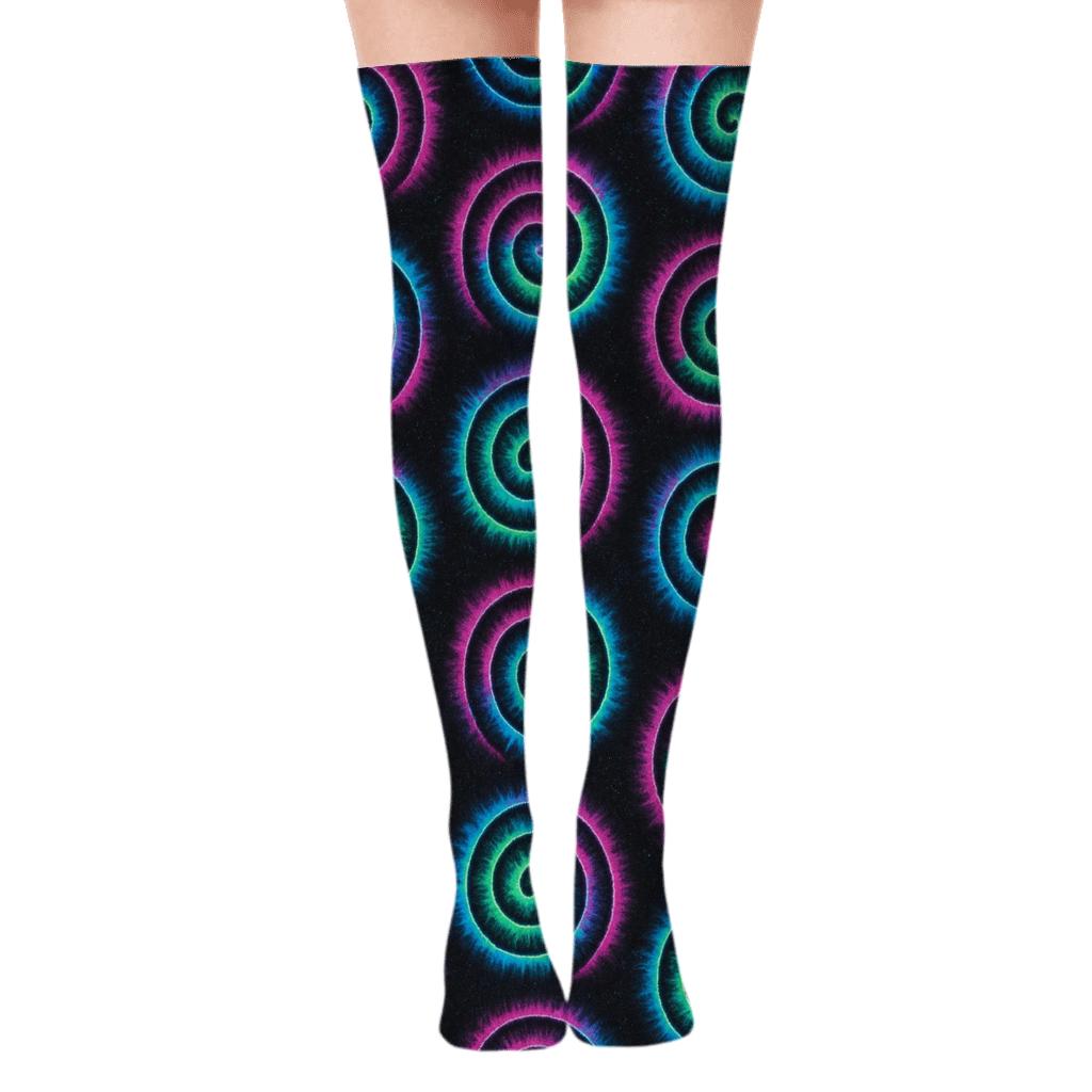 Neon Spiral Resist Tile Lattice On Black Background personalized over-the-knee socks