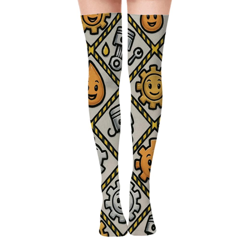 Mechanic-Crafted Gear Carnival Tessellation premium cozy over-the-knee socks