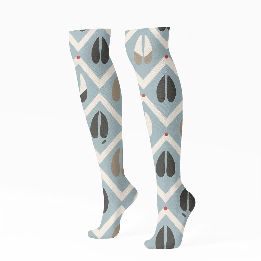 Hoofprint Chevron Tracks With Reindeer Detail comfortable cotton knee-high socks