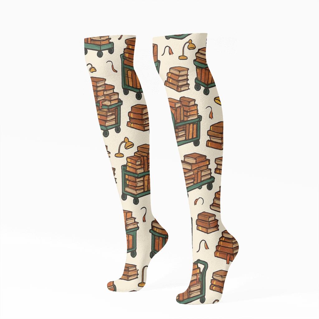 Book Cart Wave With Librarian Charm premium sports knee-high socks