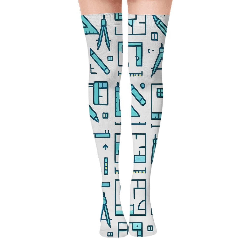 Blueprint Parade In Architect Pattern stylish fashion over-the-knee socks