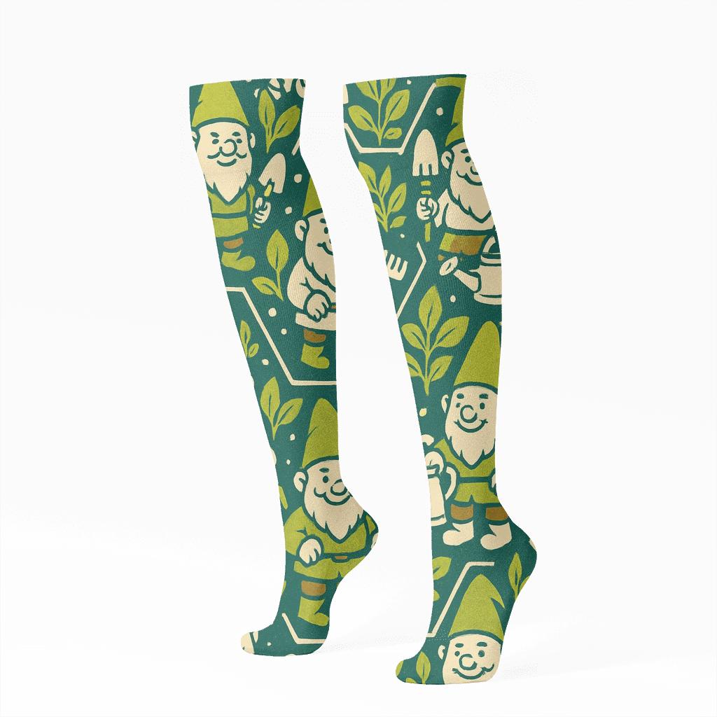 Landscaper Gnome Tool Tessellation unique graphic knee-high socks