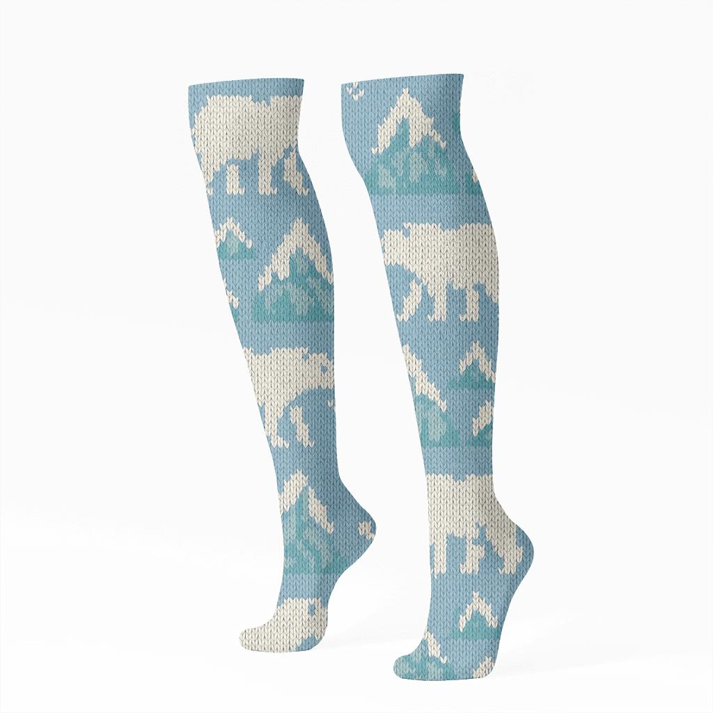 Polar Bear Knit-Grid Ice Crystal Lattice personalized knee-high socks