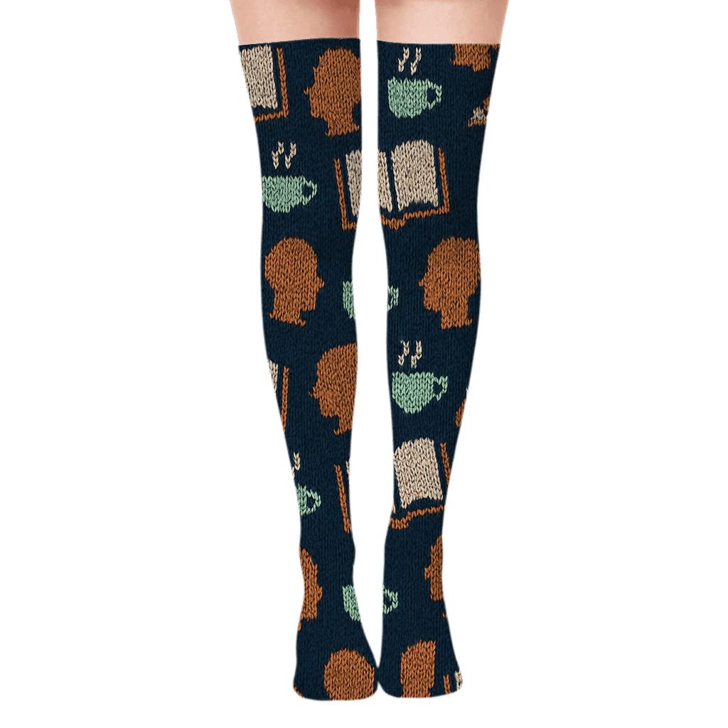 Counselor Knit Illusion Notebook Scatter designer print over-the-knee socks