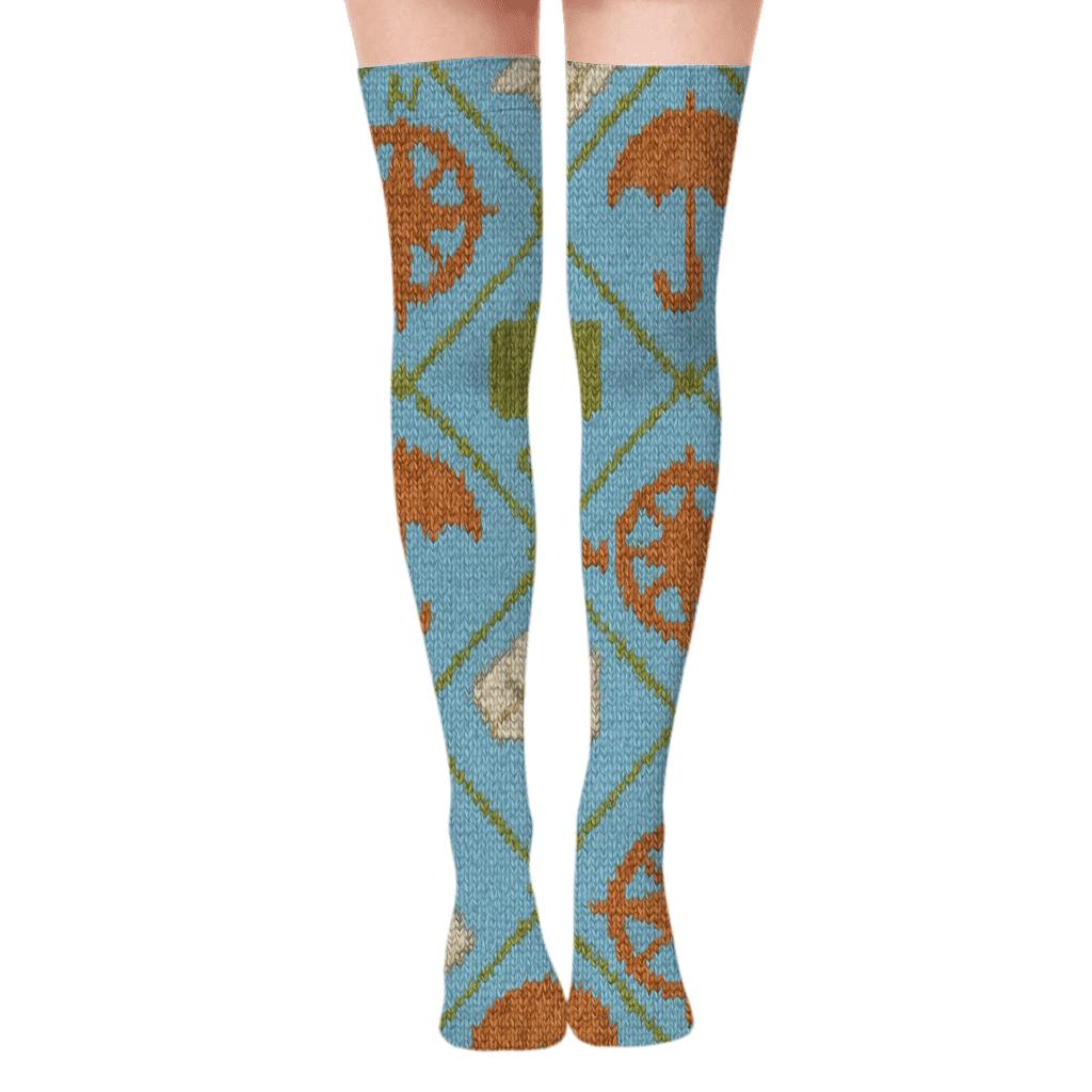Knitted Tour Guide Compass Cable Repeat designer print over-the-knee socks