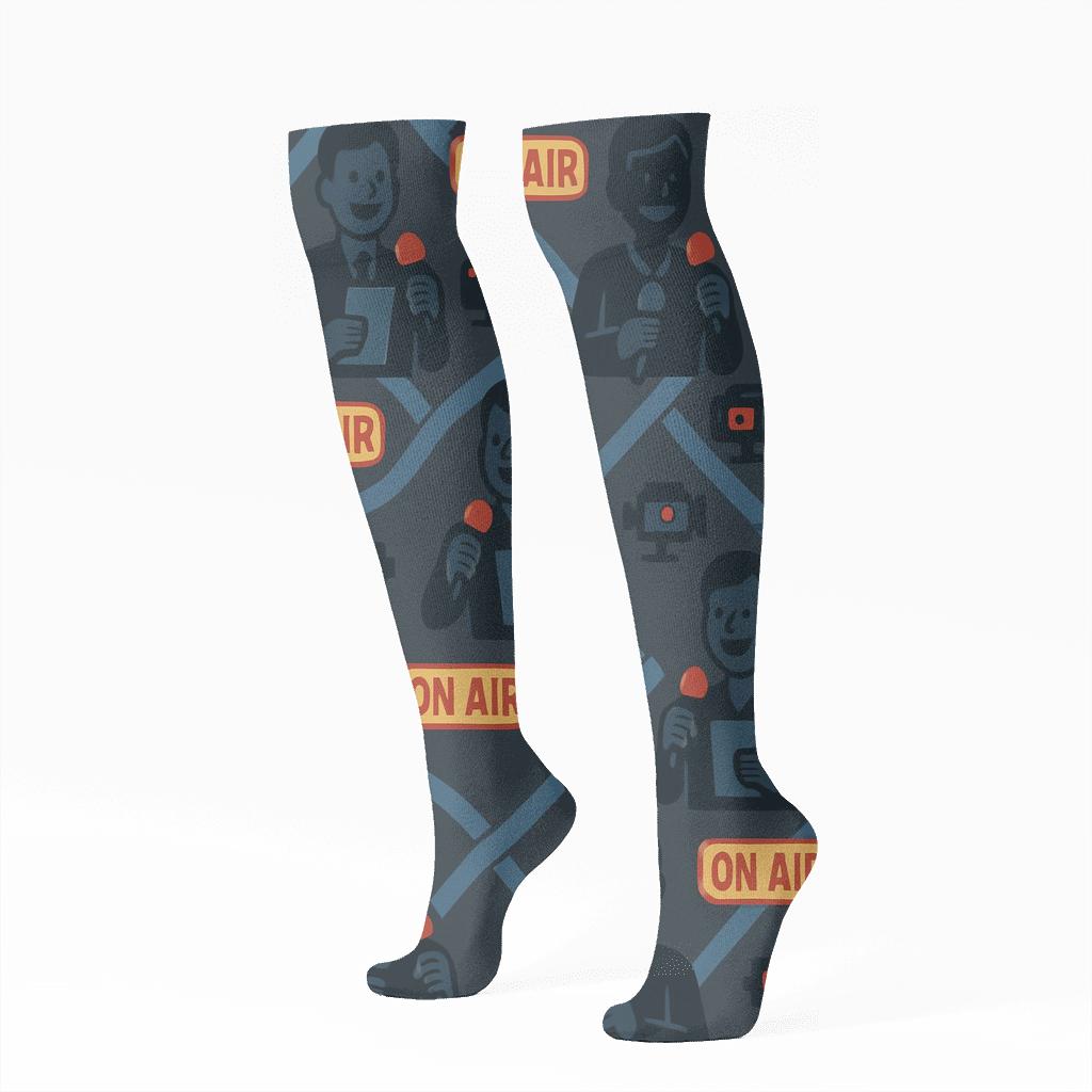 Midnight Ticker Lattice News Anchor personalized knee-high socks