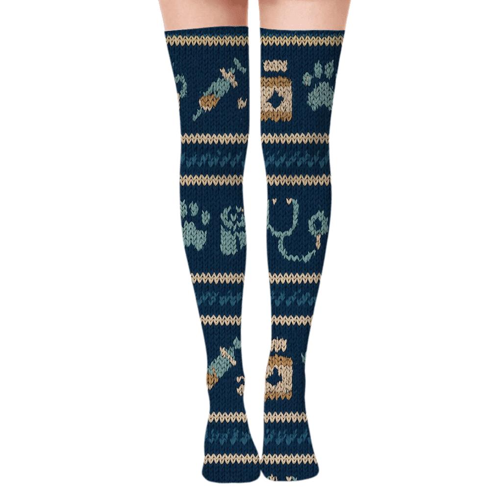 Knitted Illusion Veterinarian Tool Bands unique graphic over-the-knee socks