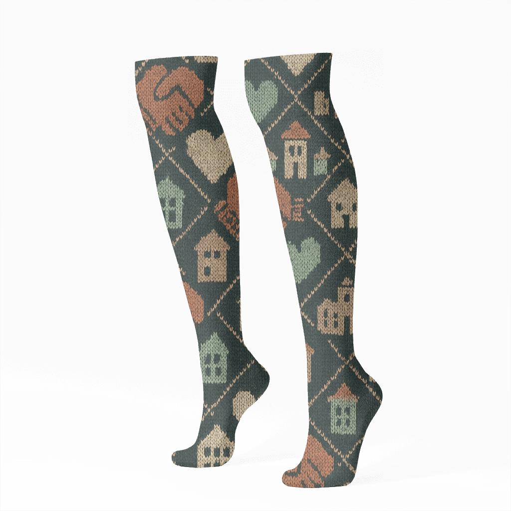 Social Worker Knitwork Lattice Of Helping Hands comfortable cotton knee-high socks