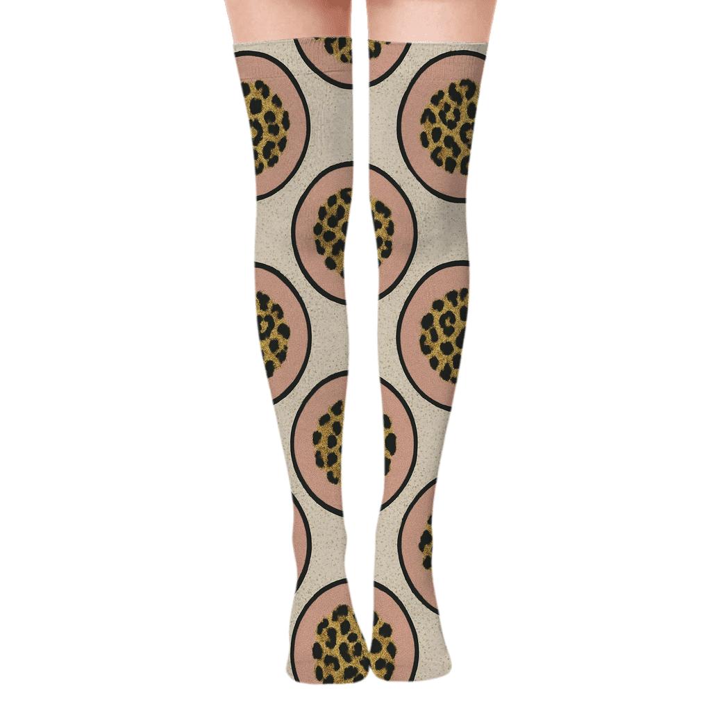 Blush Gold Rosette Medallions On Ivory Ground personalized over-the-knee socks