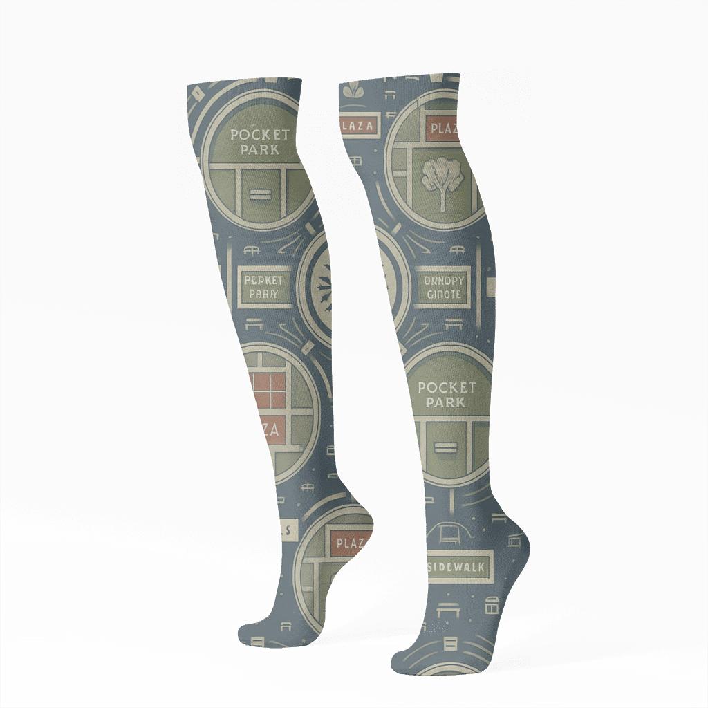 Park Layout Mandala For Urban Planner Map Collage soft everyday knee-high socks