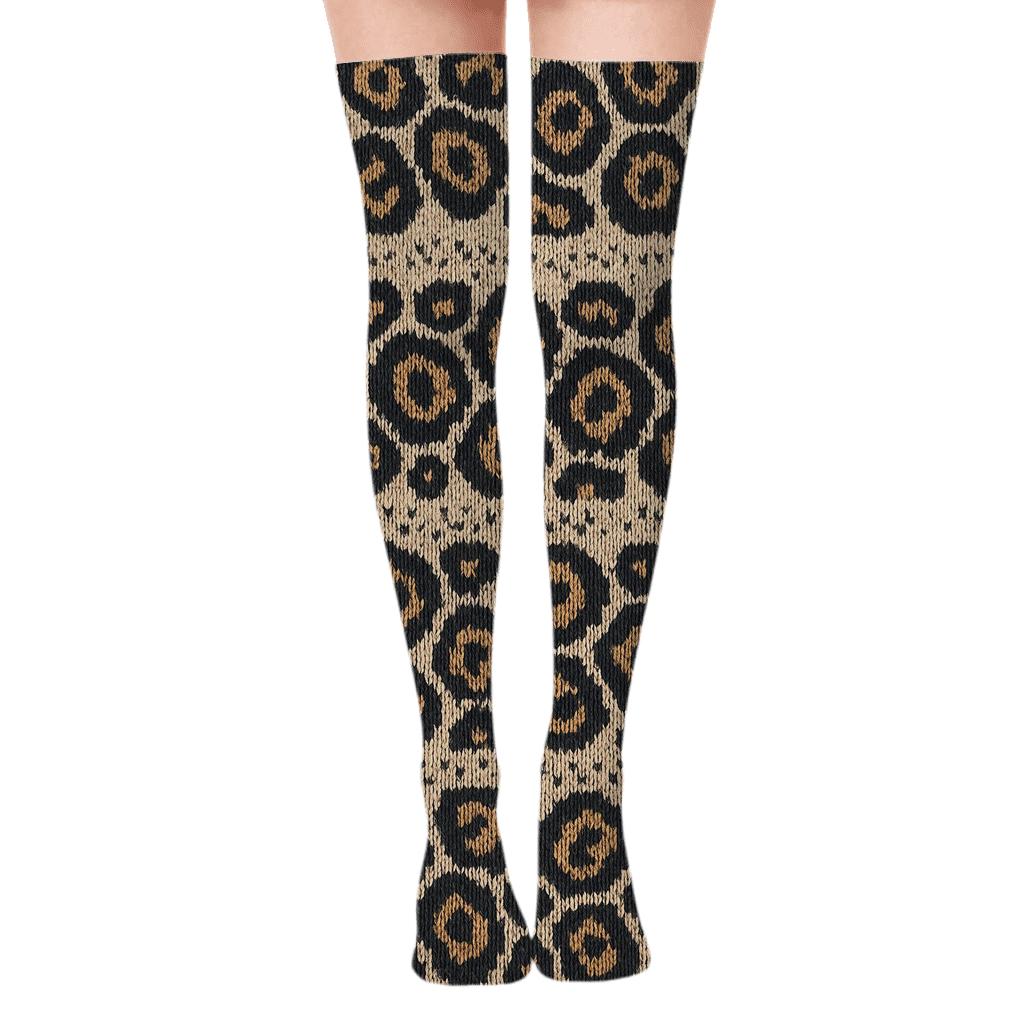 Charcoal Knit Illusion Rosette Stripes On Warm Neutral unique graphic over-the-knee socks