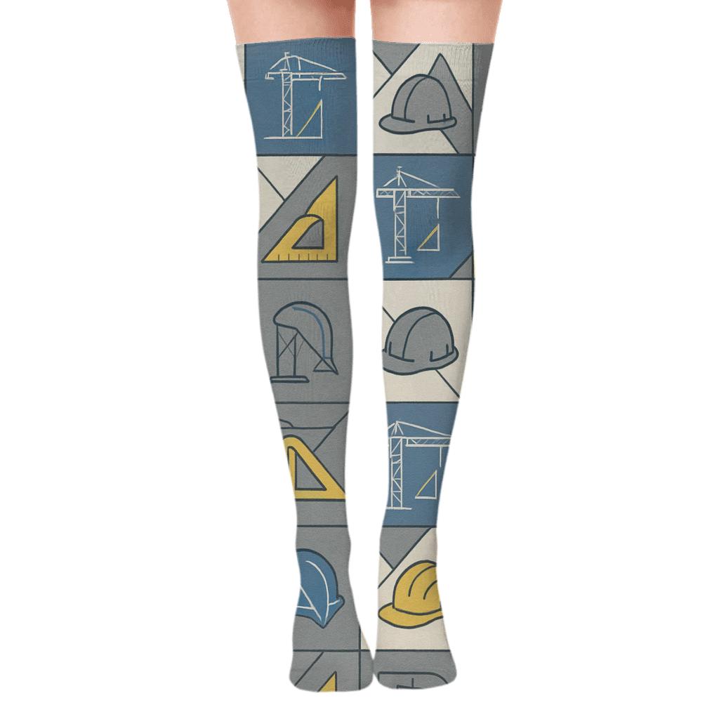 Blueprint Patchwork For Civil Engineer premium cozy over-the-knee socks