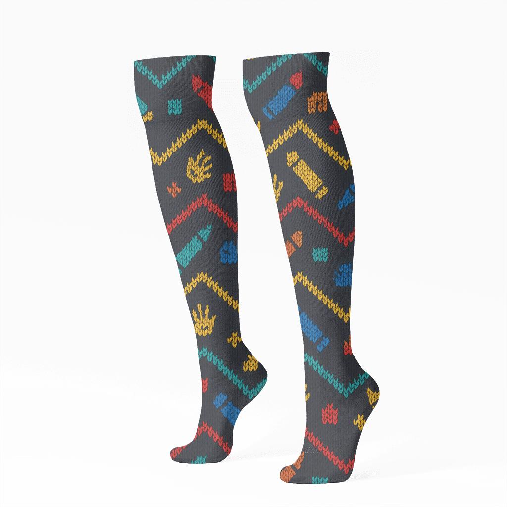 Knitted Childcare Worker Crayon Chevron Parade designer print knee-high socks