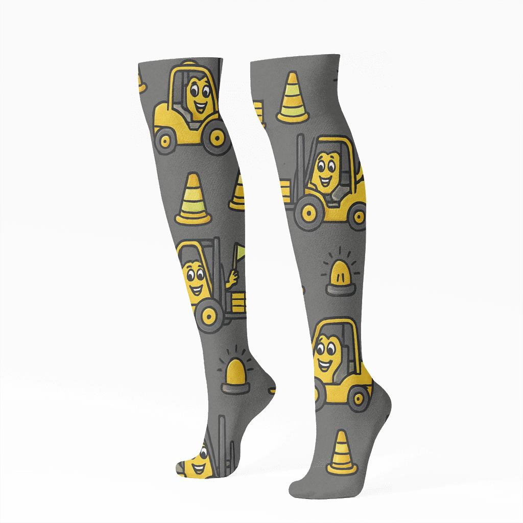 Forklift Operator Safety Cone Carnival Tessellation designer print knee-high socks