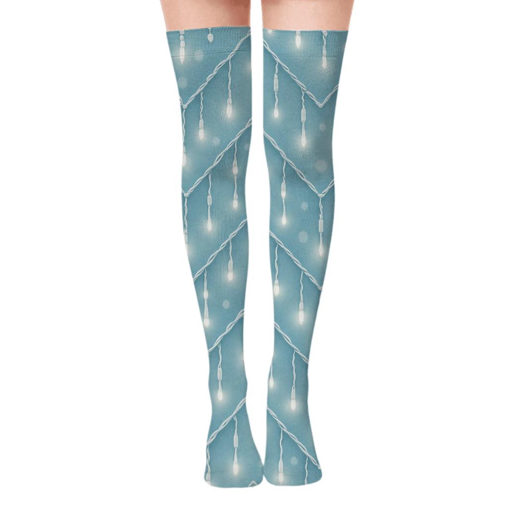 Icy Blue Icicle Light Chevron Drift unique graphic over-the-knee socks