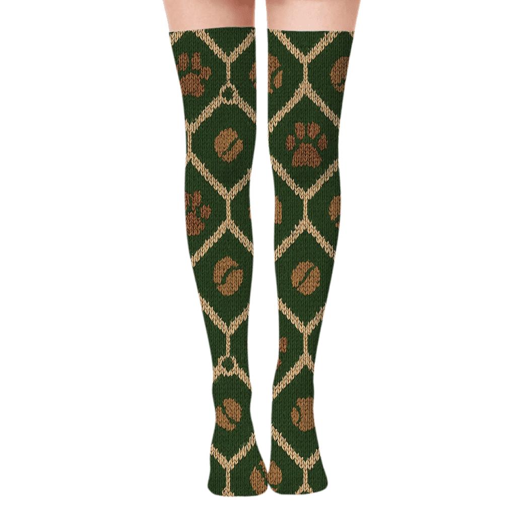 Knitted Labrador Retriever Paw Chevron Blanket Print designer print over-the-knee socks
