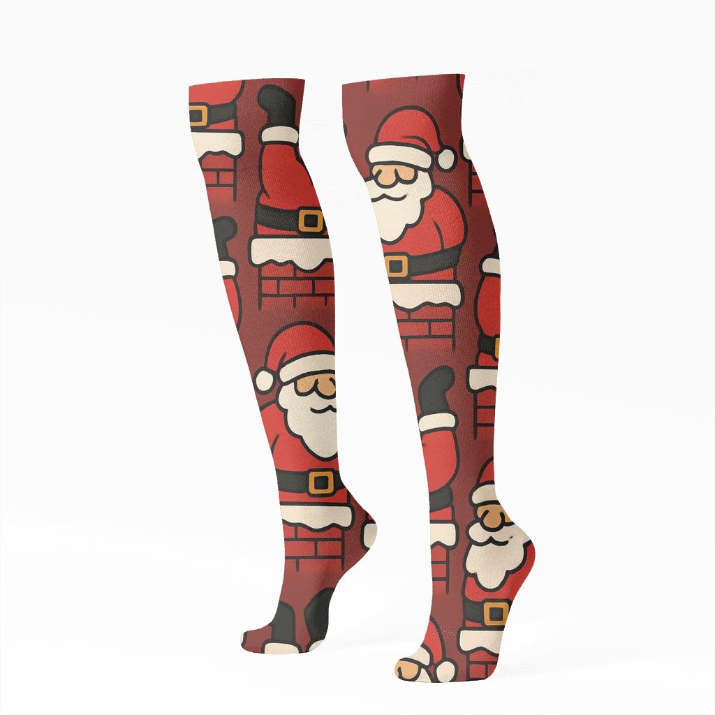 Mirrored Chimney Santa Tiles personalized knee-high socks