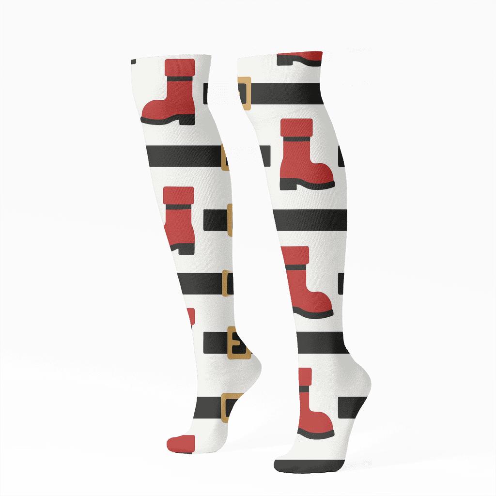 Belt And Boots In Santa Grid unique graphic knee-high socks
