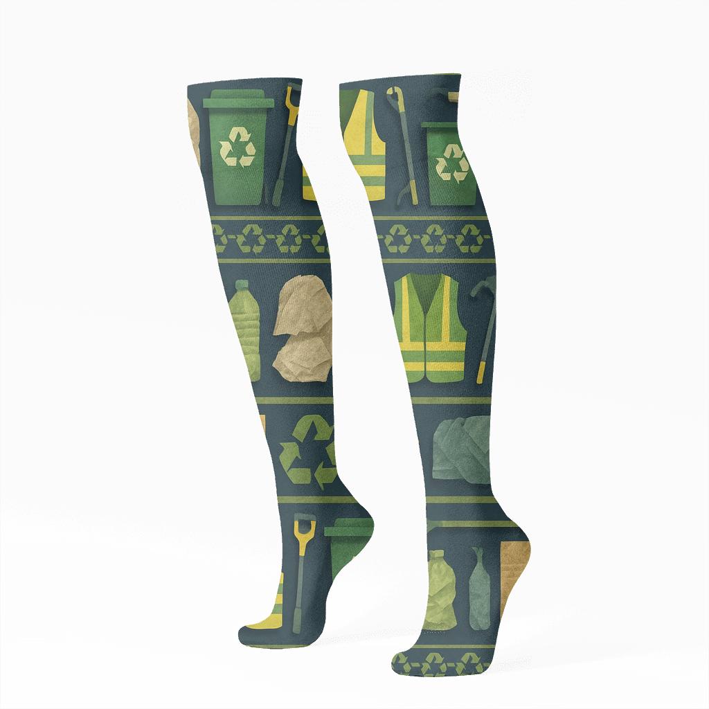 Industrial Collage Bands For The Recycling Plant Worker unique graphic knee-high socks
