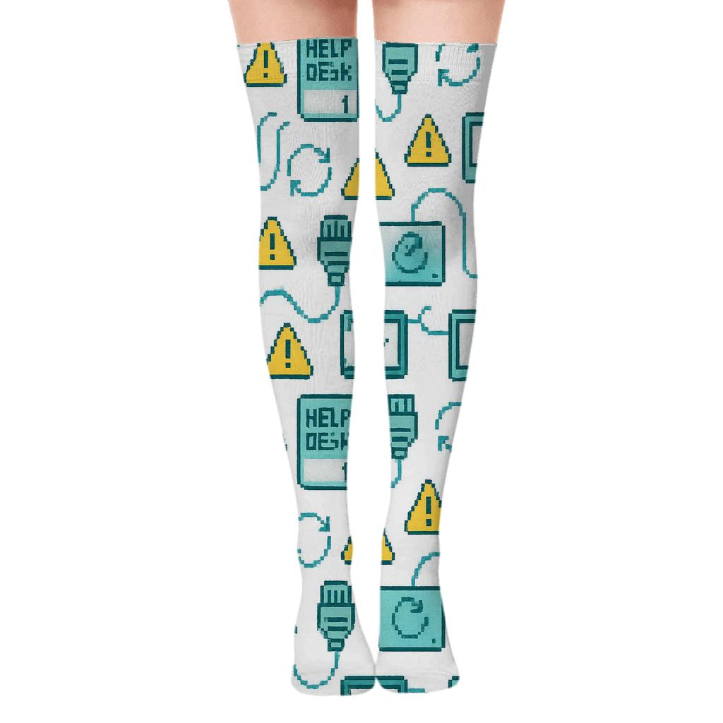 Pixel Grid Tickets, It Support Specialist Edition trendy patterned over-the-knee socks