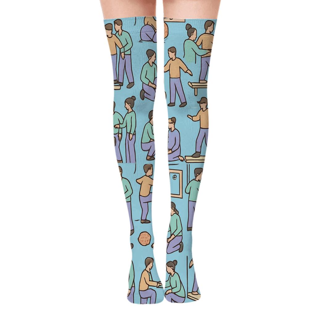 Therapy Session Tessellation With Occupational Therapist Silhouettes stylish fashion over-the-knee socks