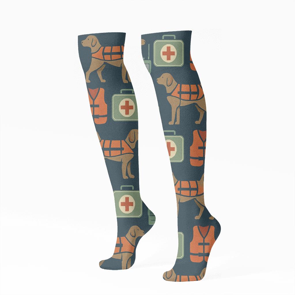 Vintage Naturalist Poster Look With Rescue Worker Icon Grid designer print knee-high socks