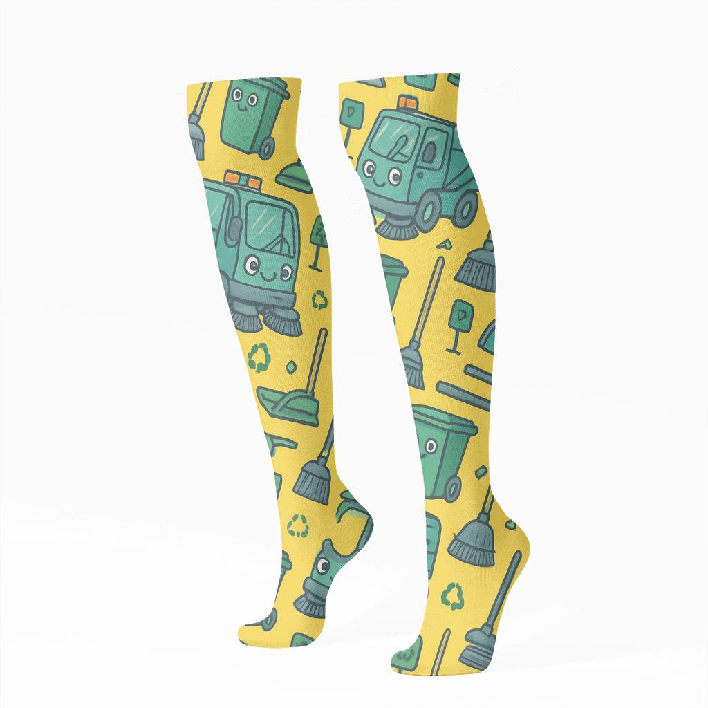 Sanitation Worker Street Sweeper Tessellation Parade unique graphic knee-high socks