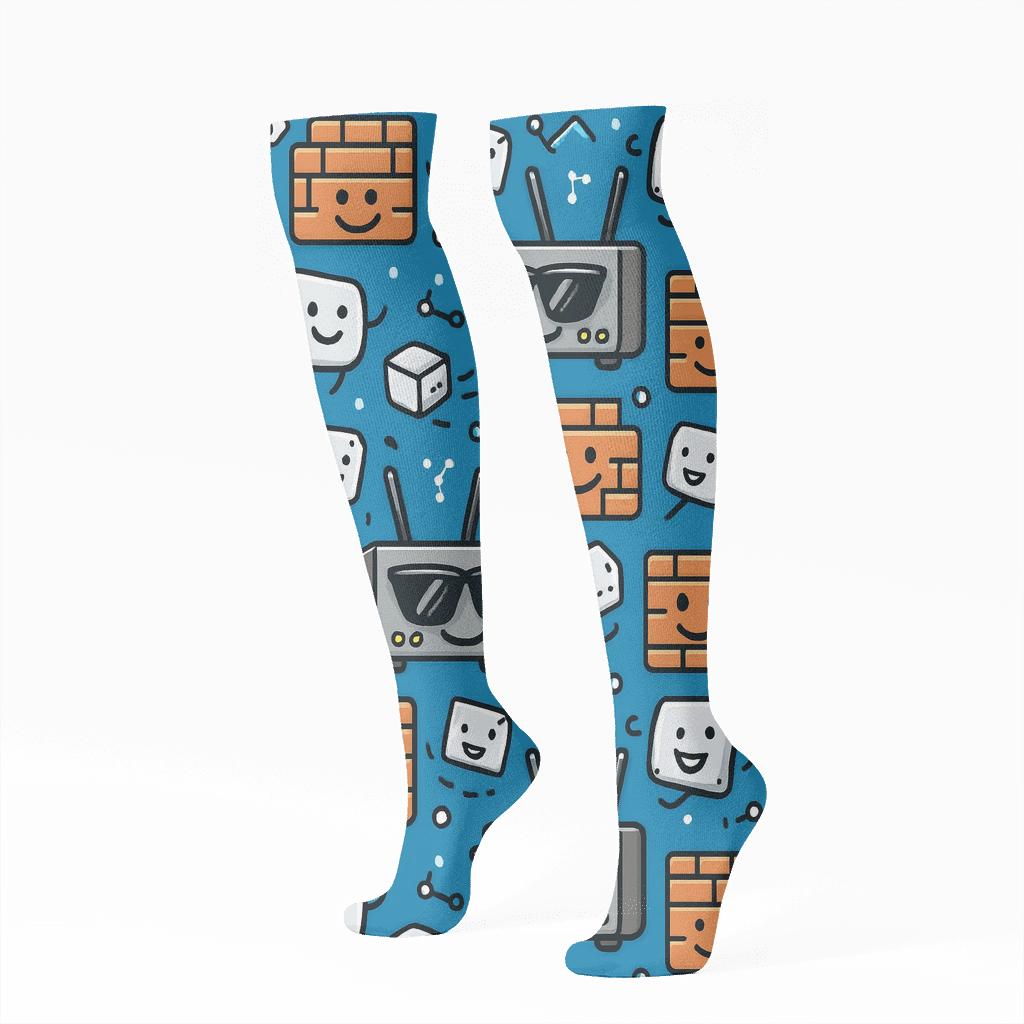 Router Sunscreen Party Network Administrator Pattern designer print knee-high socks