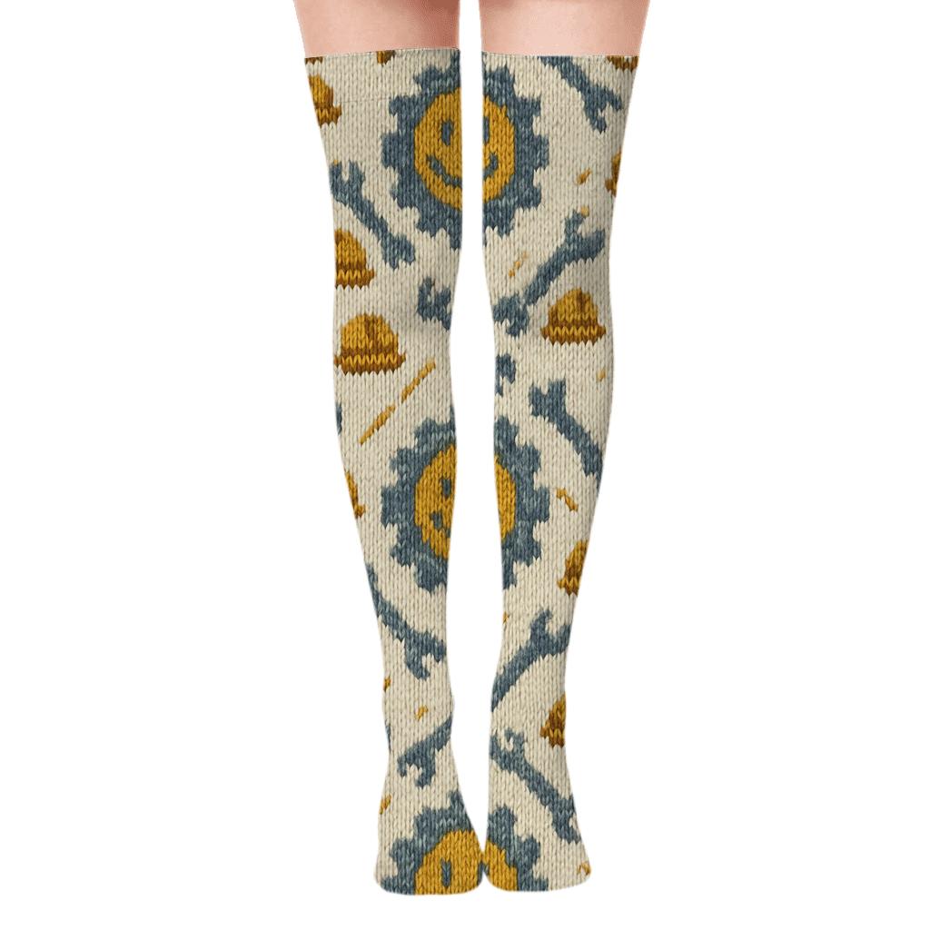 Knitted Illusion Machine Operator Gear Quilt trendy patterned over-the-knee socks