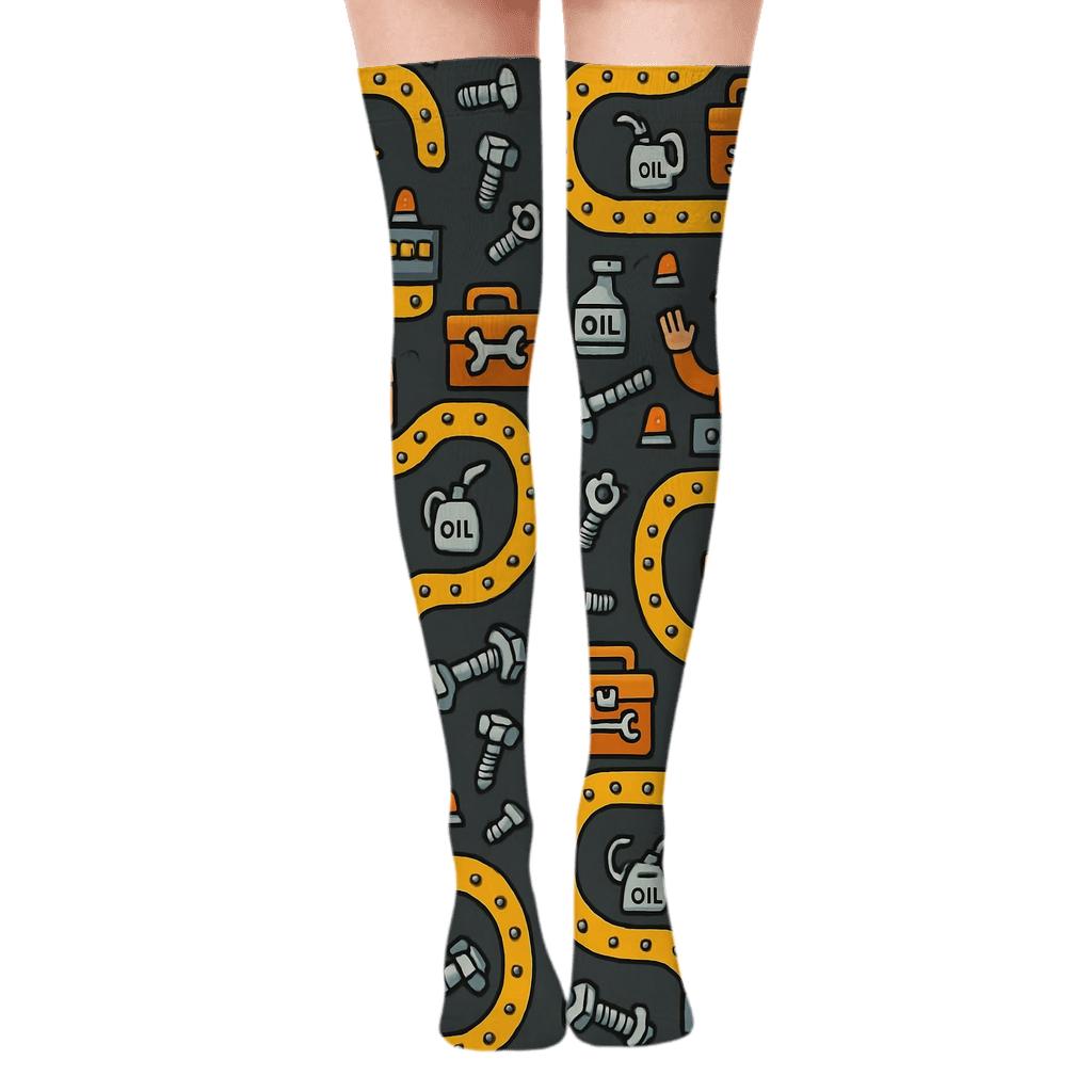Conveyor Belt Parade With Factory Worker Icons comfortable cotton over-the-knee socks