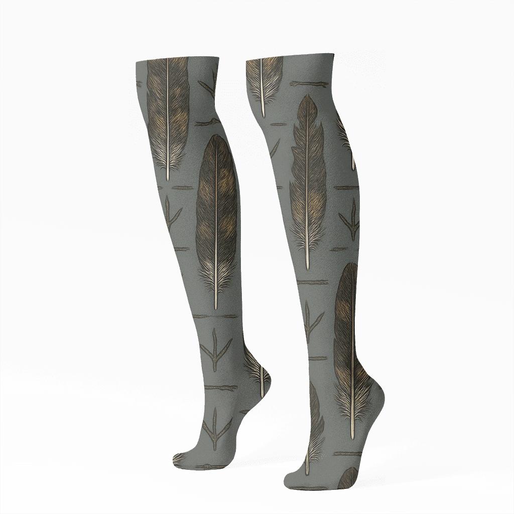 Eagle Talon And Feather Stripe Weave On Storm Gray Background premium sports knee-high socks