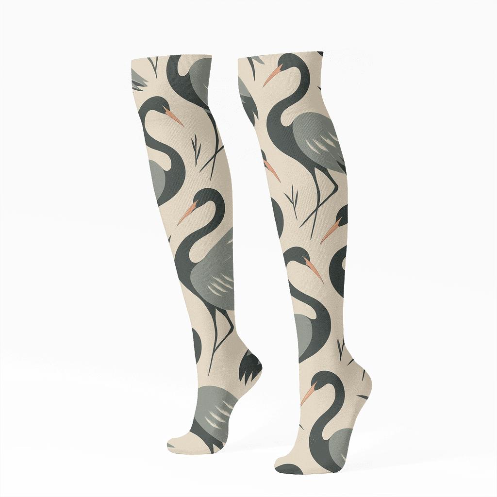 Crane Neck S Curve Mirror Repeat On Sand Beige Background stylish athletic knee-high socks