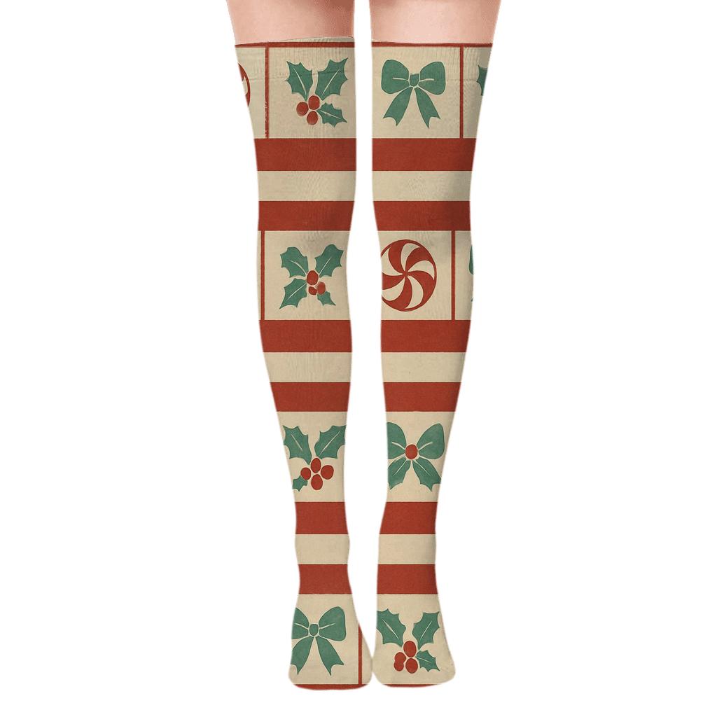 Vintage Poster Candy Canes Stripe Interrupt Bands comfortable cotton over-the-knee socks