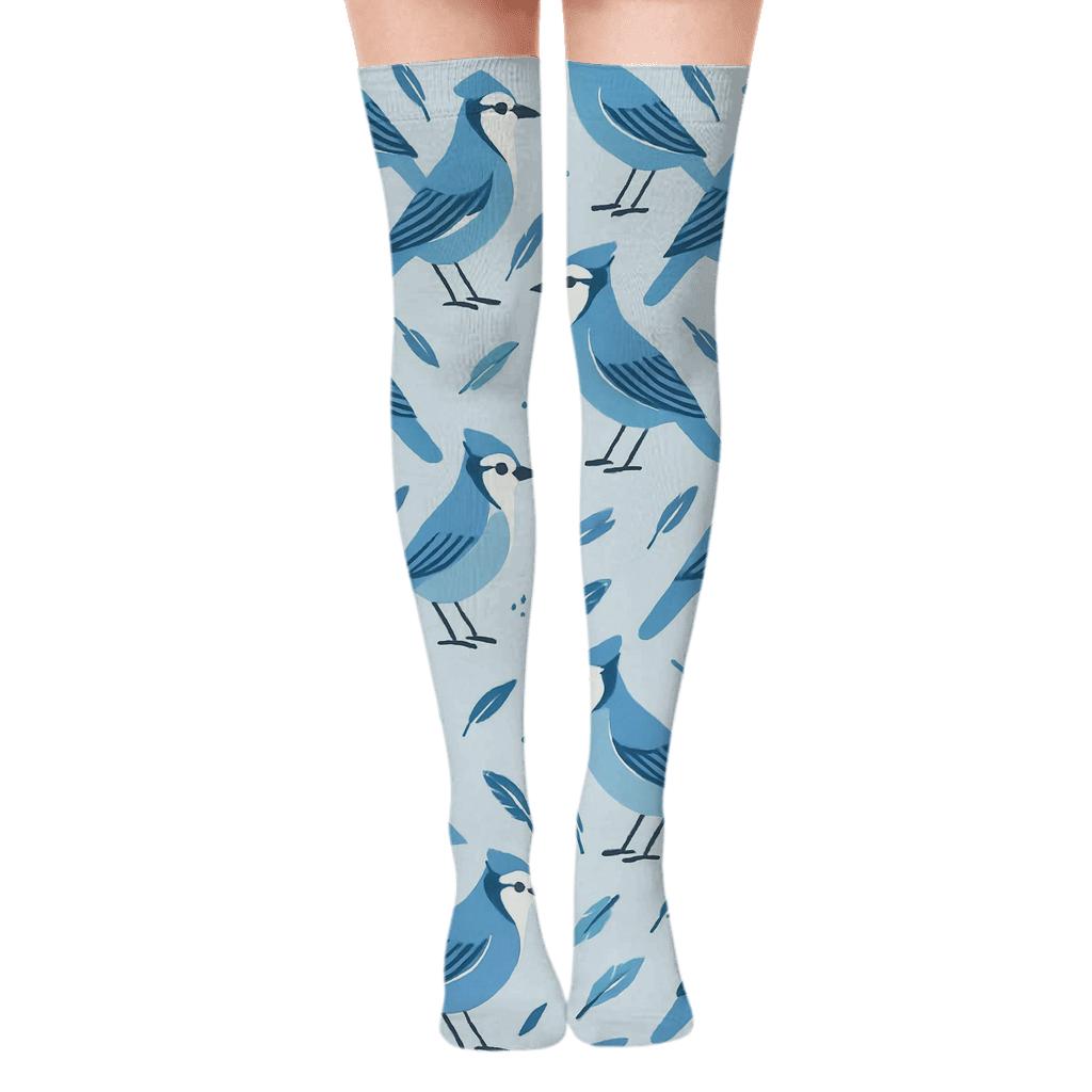 Blue Jay Flight Chevron Array On Pale Sky Blue Background personalized over-the-knee socks