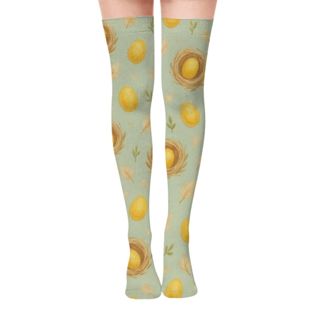 Canary Egg Scatter Micro Pattern On Soft Mint Background soft everyday over-the-knee socks