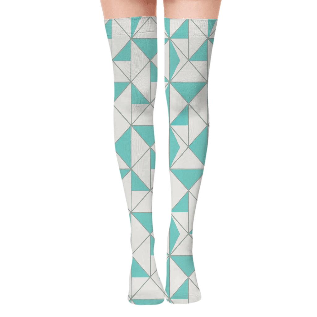 Mini Prism Angle Tiles designer print over-the-knee socks