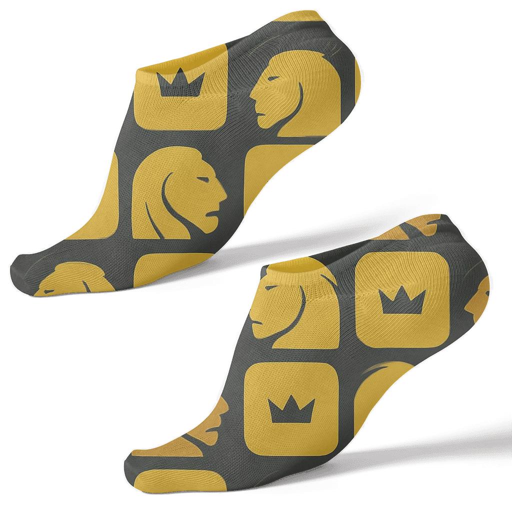 Modern Minimalist Grid With Lion Silhouettes personalized ankle socks