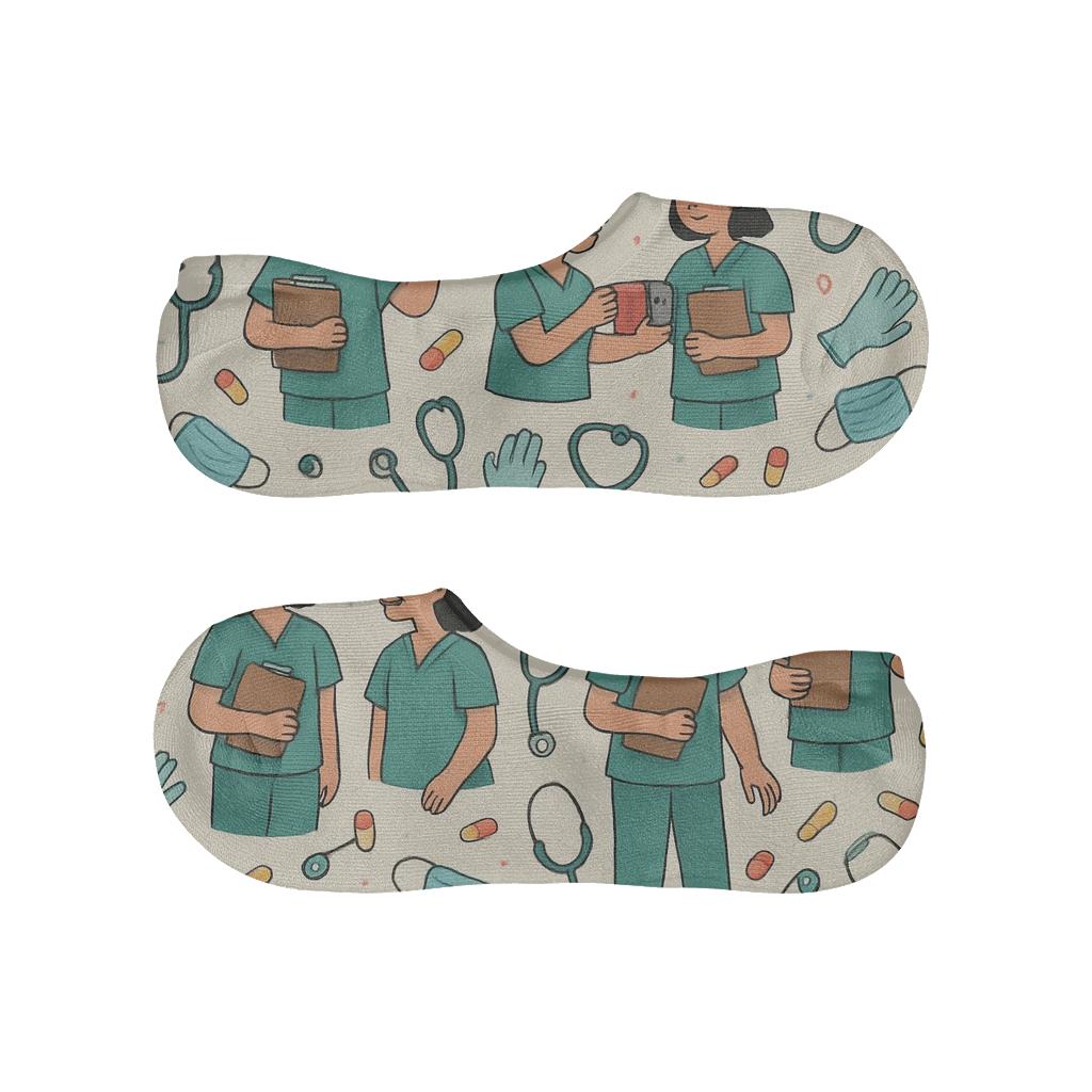 Collage Pattern Nurse Shift Change Celebration personalized no-show socks