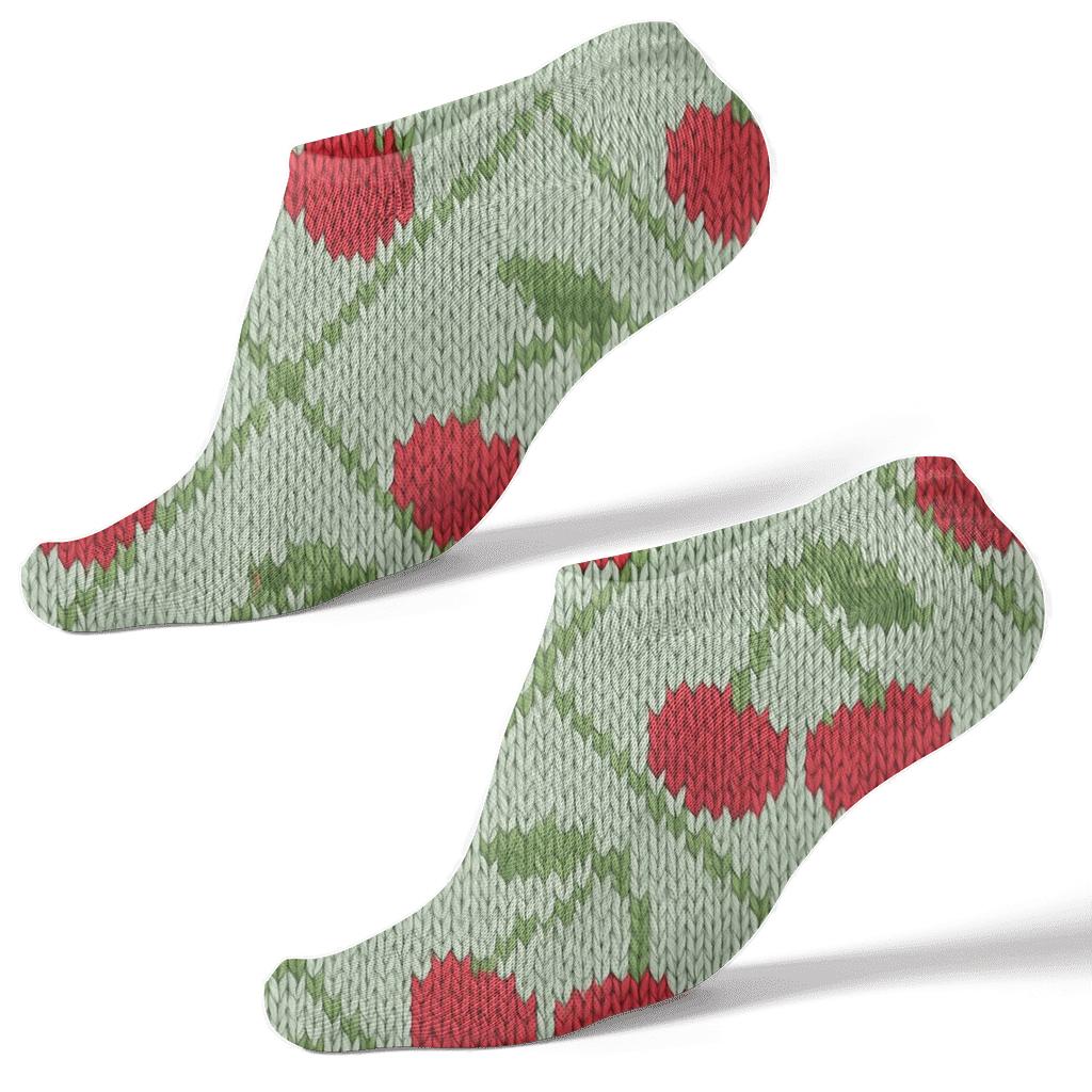 Knitted Illusion Cherry Lattice On Mint Ground designer print ankle socks