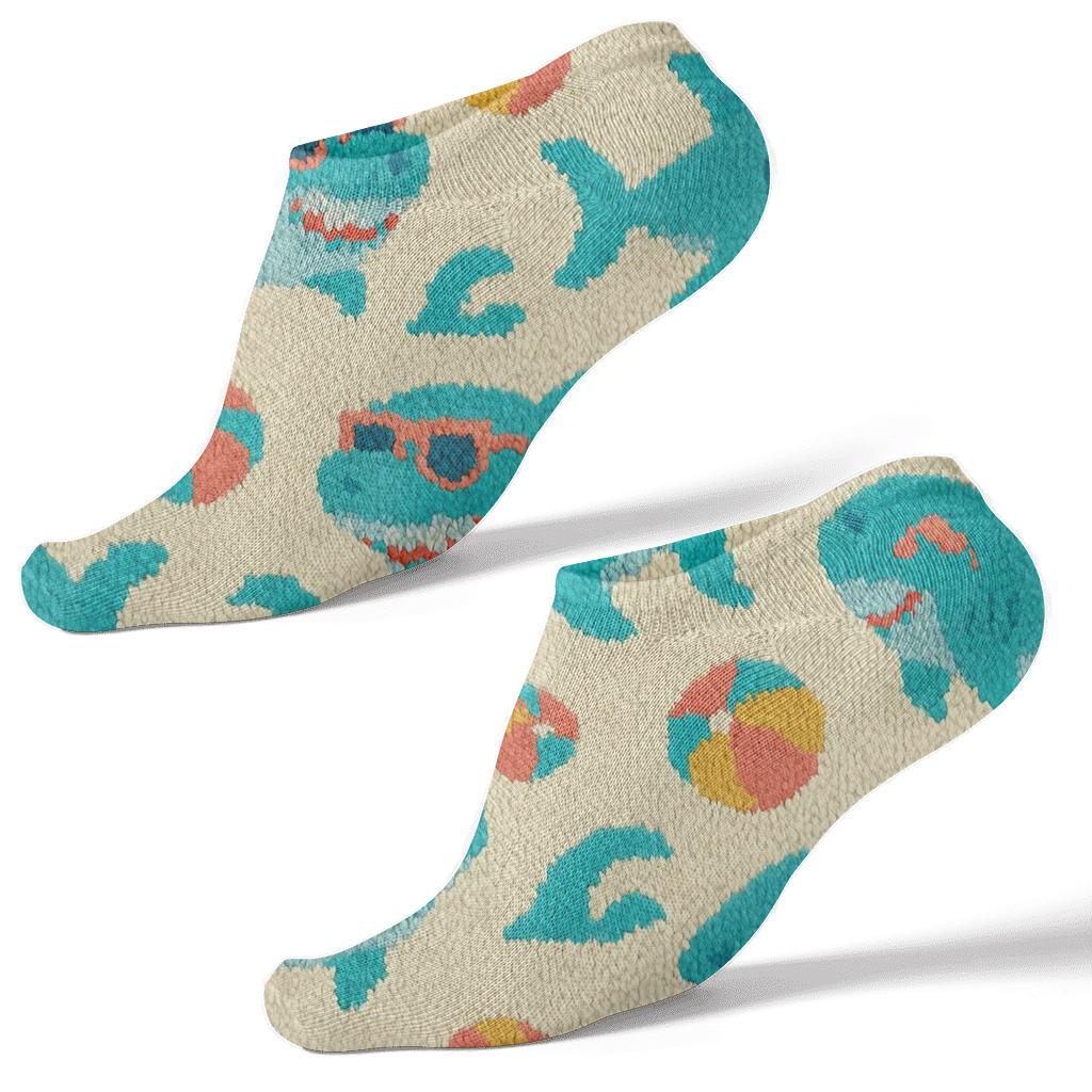 Knitted Pattern Illusion, Playful Shark Beach Party stylish athletic ankle socks
