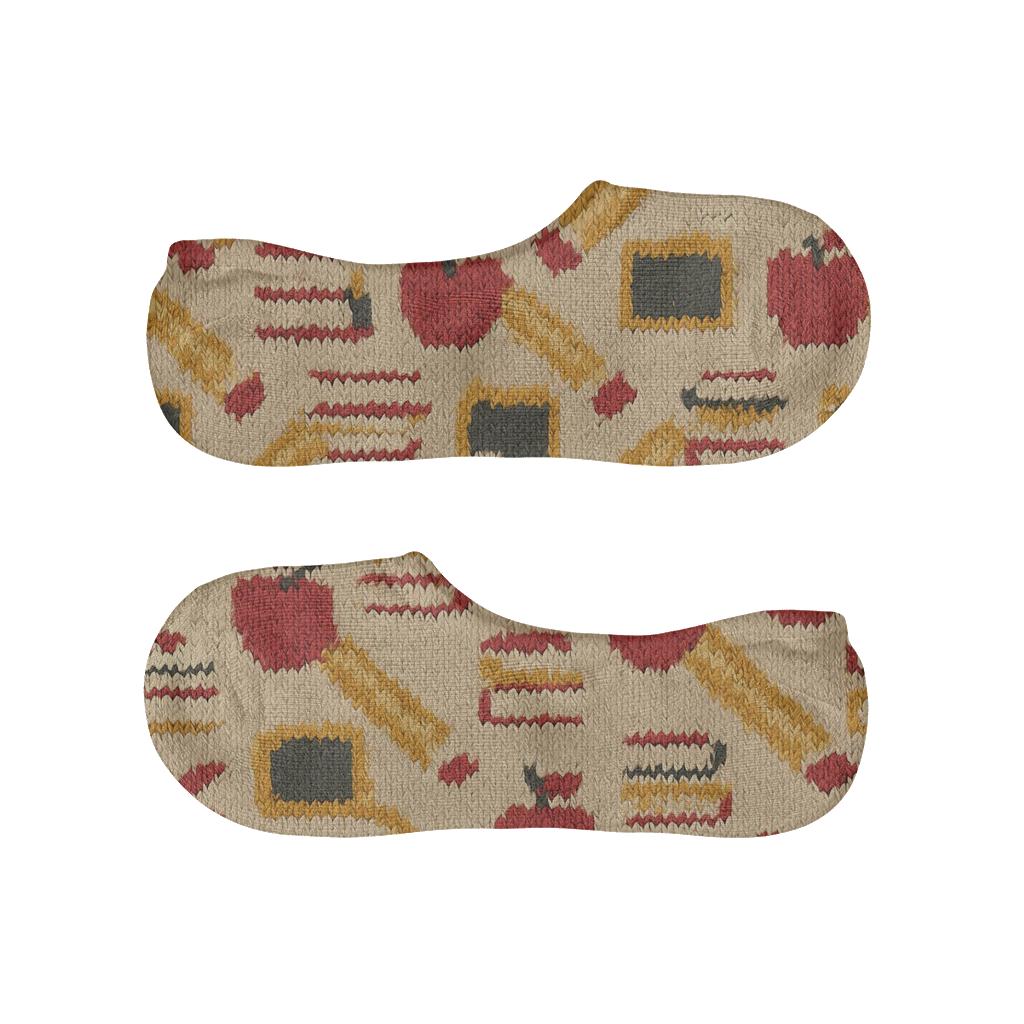 Knitted Illusion Apple And Pencil Rhythm Teacher designer print no-show socks
