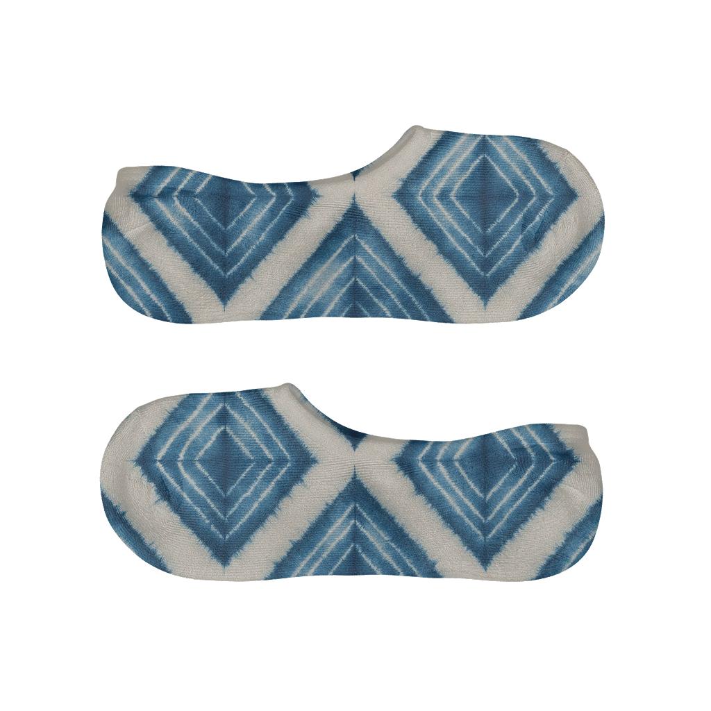Indigo Shibori Diamond Lattice On Ivory Field soft cotton no-show socks
