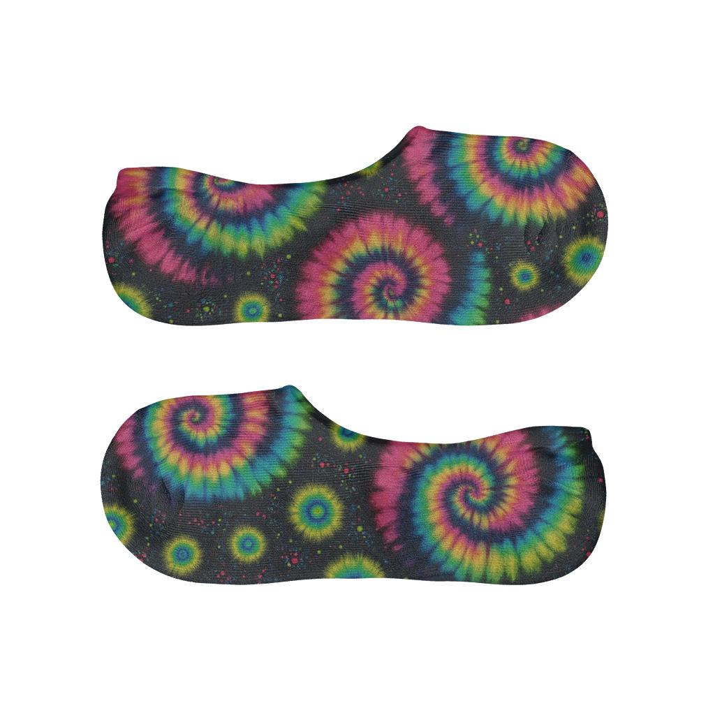 Neon Spiral Tile Burst On Black Background personalized no-show socks