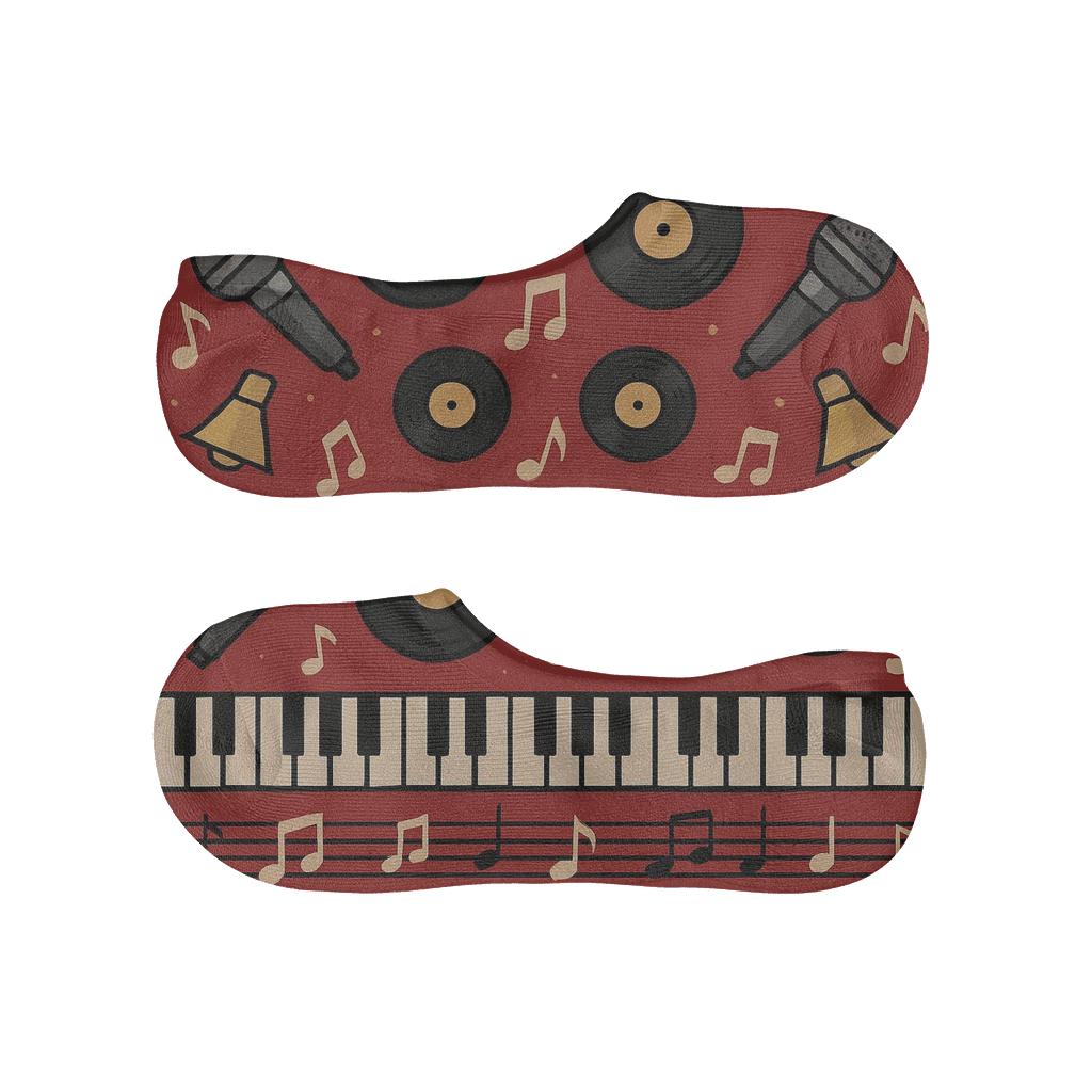Concert Landscape Wrapping Pattern With Musician Microphones soft cotton no-show socks