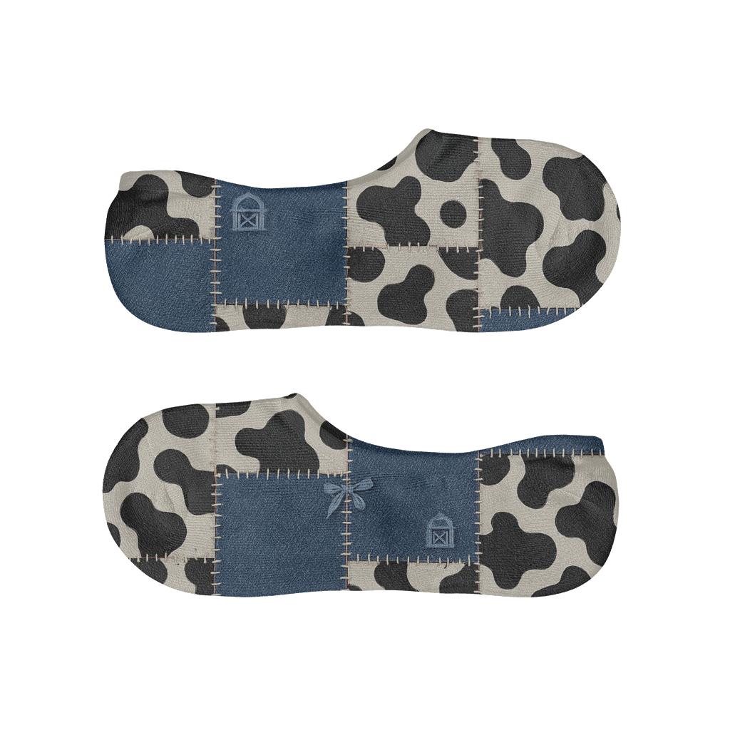 Denim Patchwork Cow Spot Overprint With Bandana Accents trendy no-show sock styles