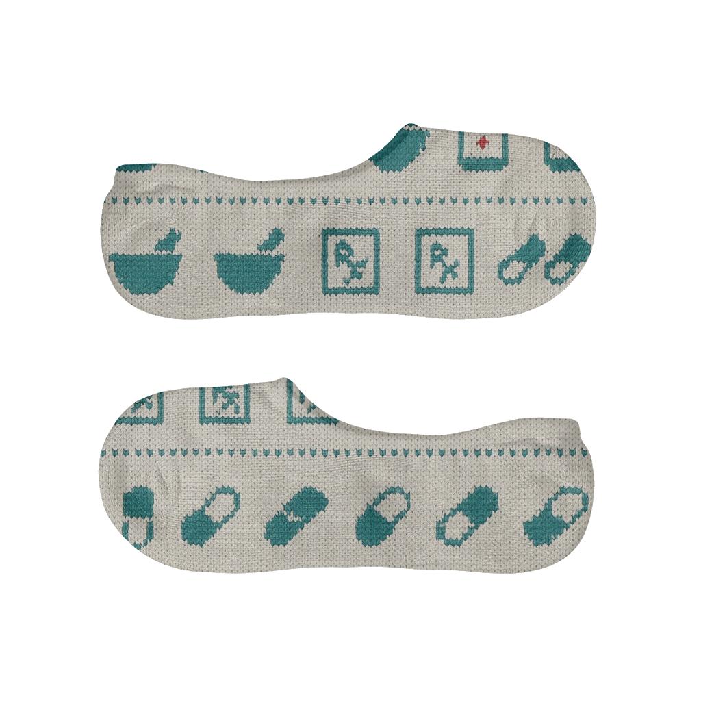 Knitted Shelf Rhythm With Pharmacist Icons low cut no-show socks