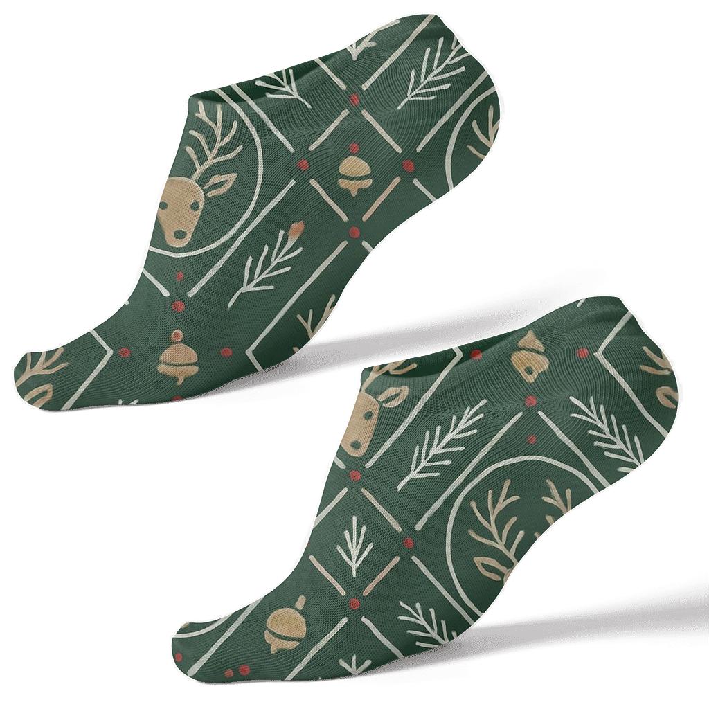 Scandinavian Folk Motif Reindeer Lattice unique graphic ankle socks