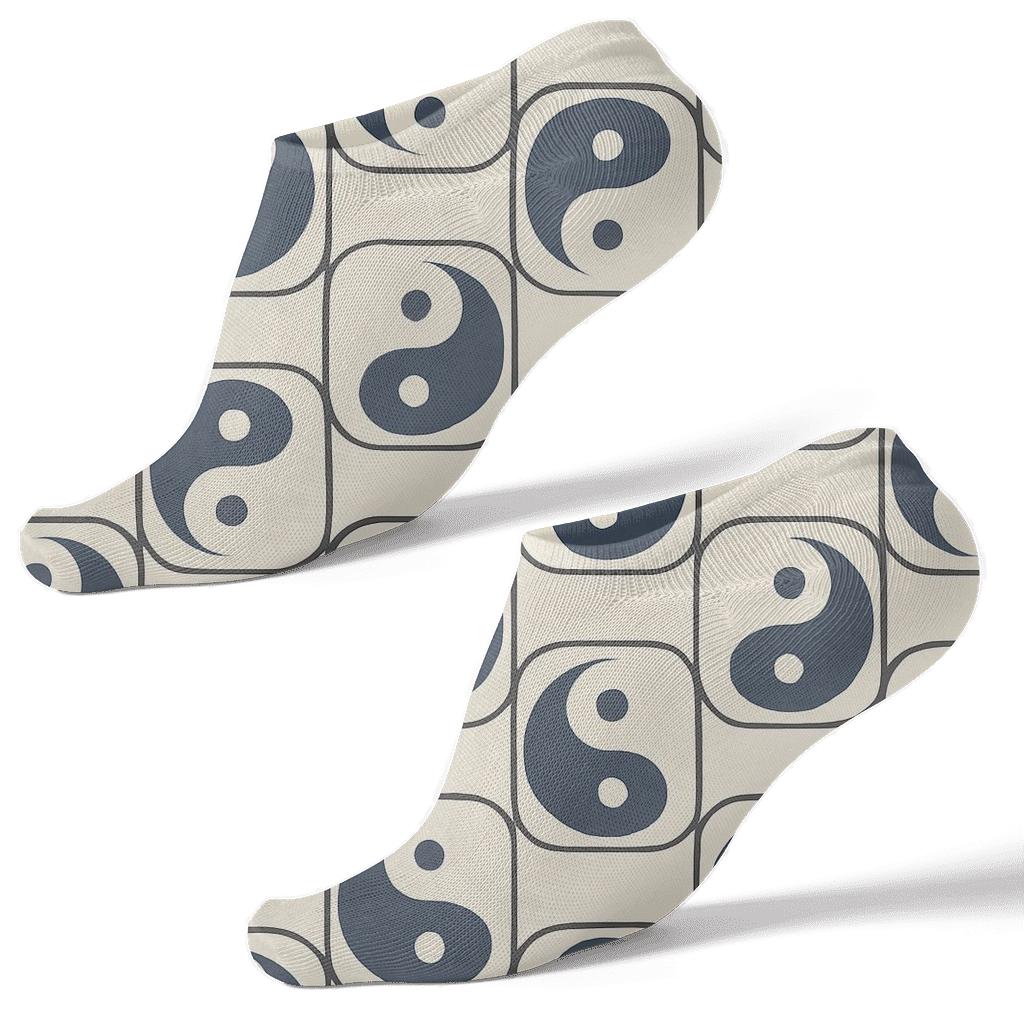 Indigo Cream Taijitu Tile Geometry premium sports ankle socks