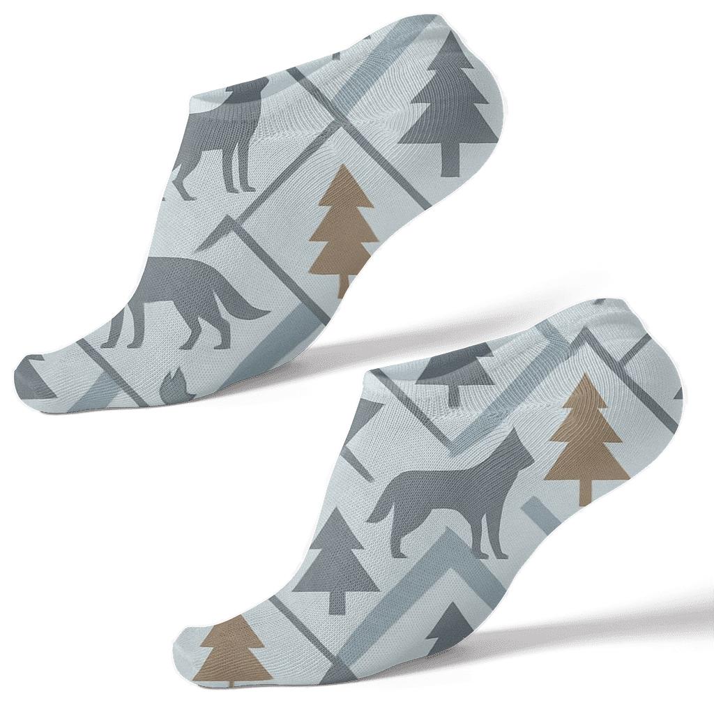 Moonlit Forest Lattice With Gray Wolf trendy patterned ankle socks
