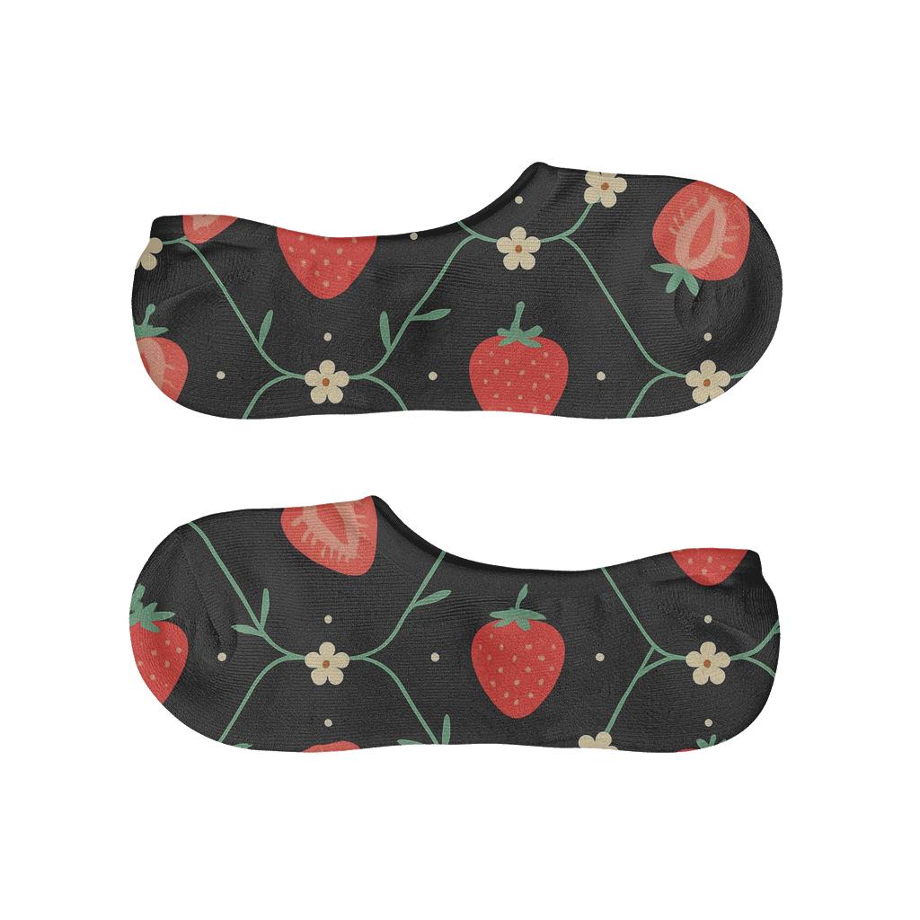 Midnight Strawberry Constellation Lattice designer print no-show socks